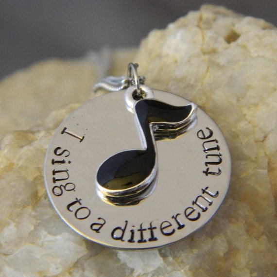 I Sing to a Different Tune Handstamped Music Note Necklace